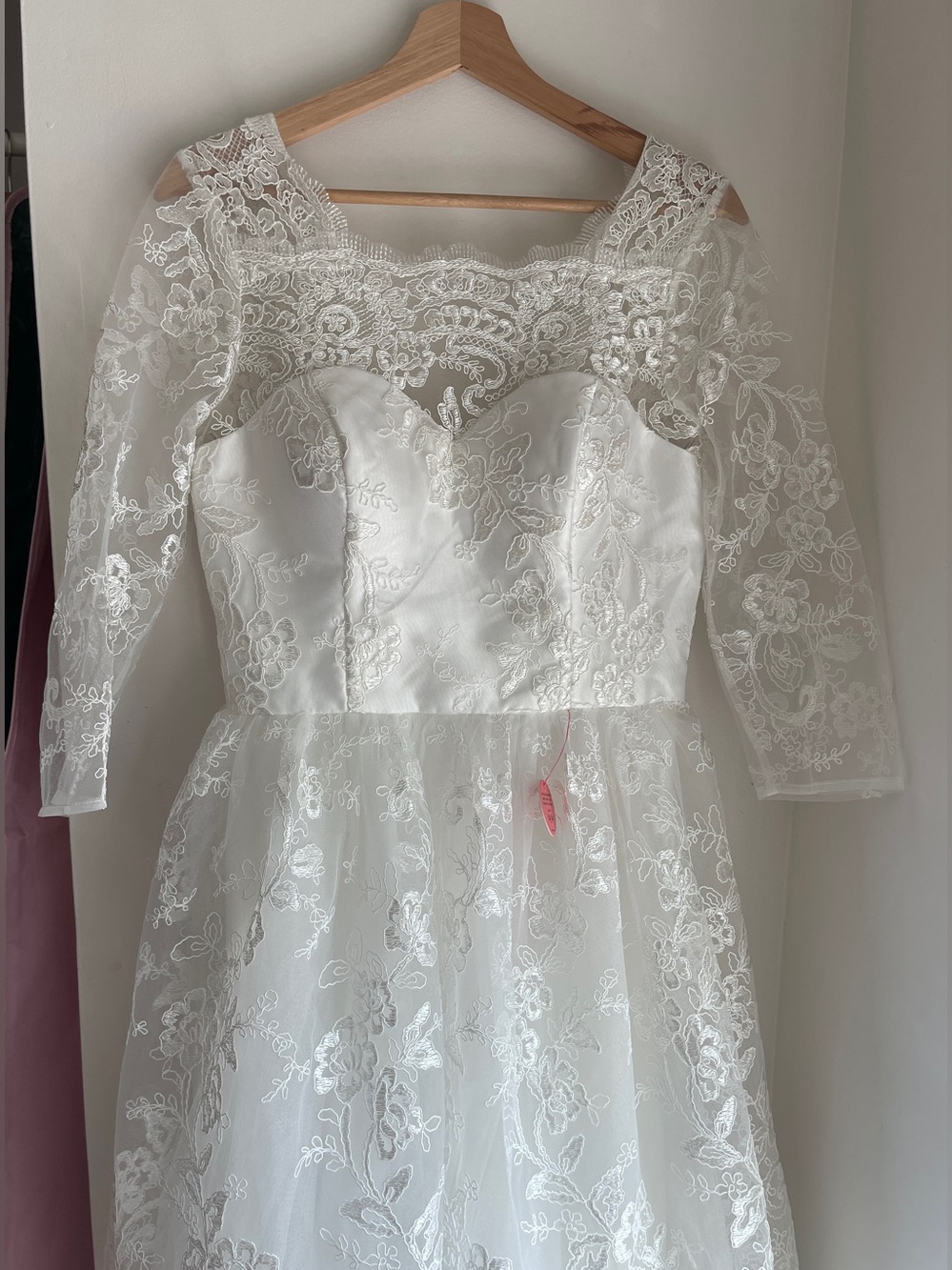 Bridal Sweetheart Neckline Woven Floral Embroidery Tea-Length Wedding Midi Dress - Picture 8 of 16